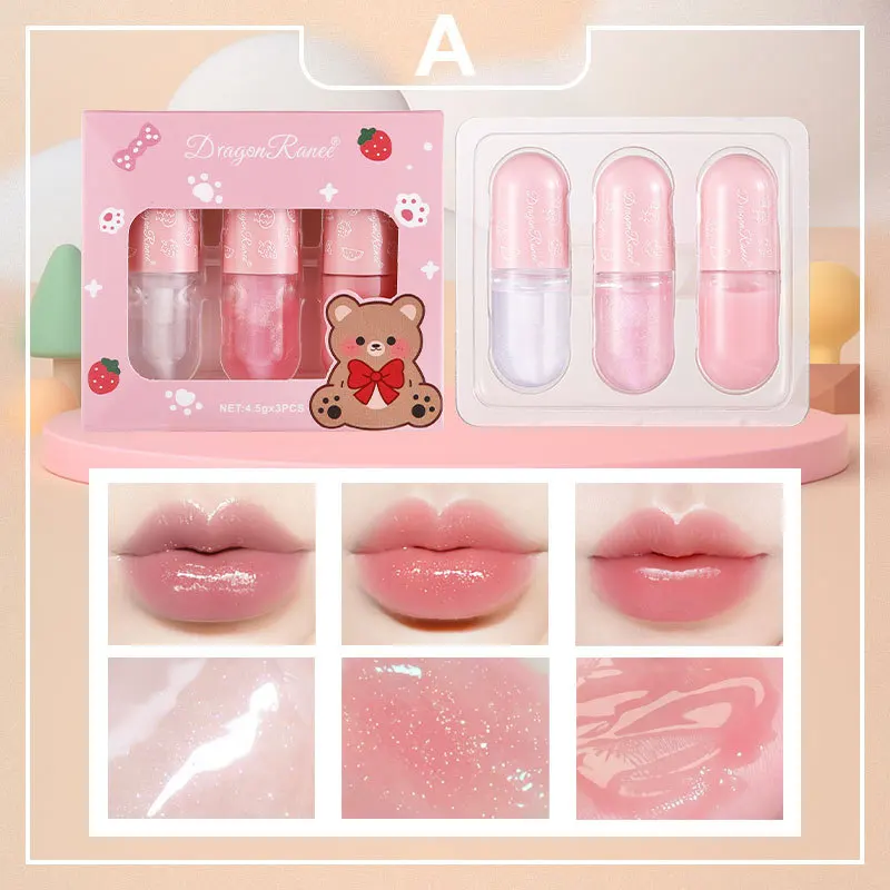 Cute Bear Lipstick Hydrating Lip Glow Oil Moisturizing Lip Gloss Set Makeup Tinted for Lip Care&Dry Lip,Ideal Gift For Festival 3