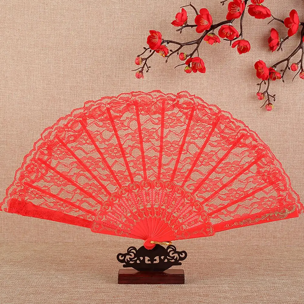 Retro Lolita Folding Lace Fan Portable Sweet Fairy Girl Dark Gothic Court Dance Hand Fan Art Craft Gift Wedding Party Decoration folding fan hand fan silk fans