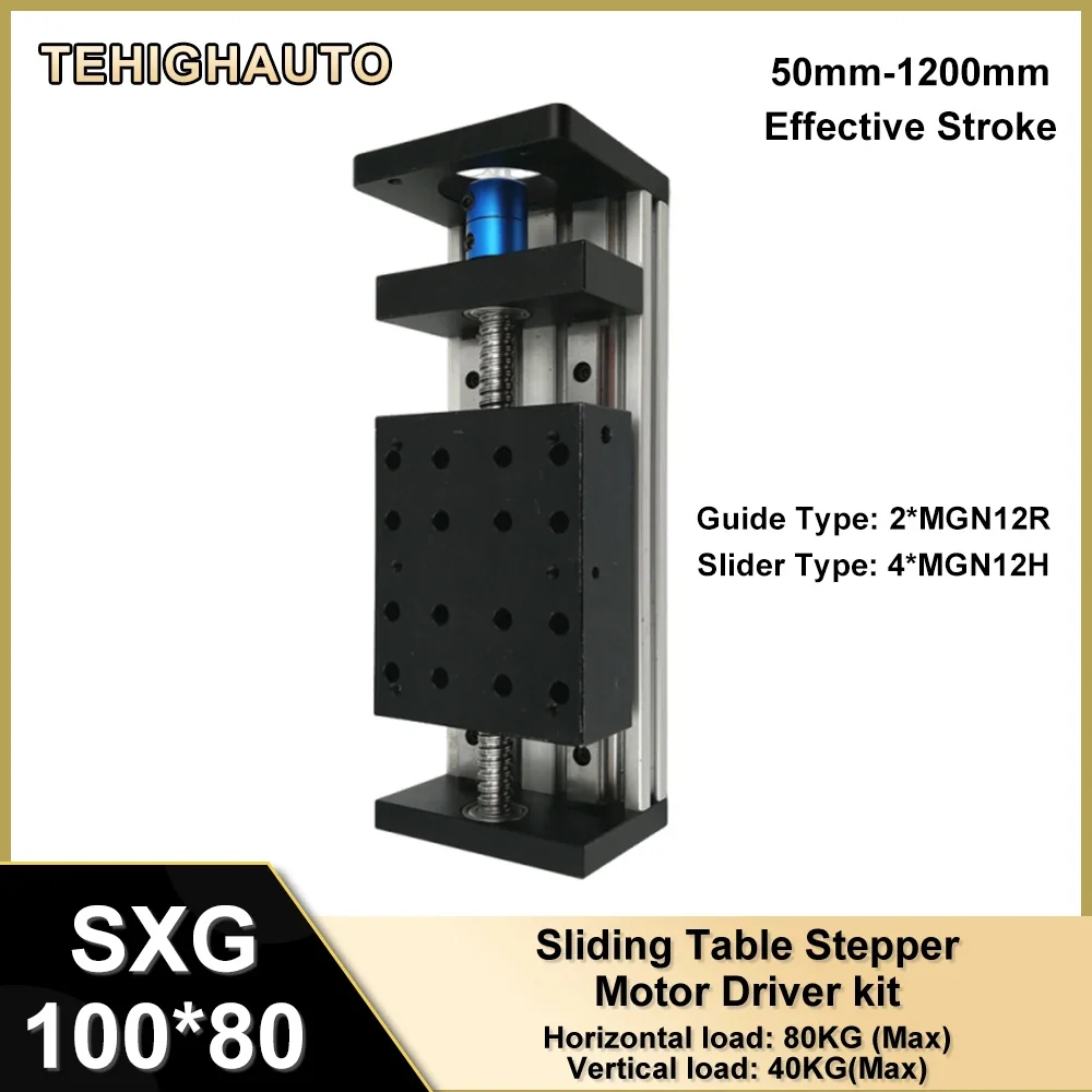 ความกว้าง 80 มม.Double Rail ตารางเลื่อนแกน XYZ CNC สกรูบอลคู่มือเชิงเส้นตาราง SFU 1204/1605/1610 80 กก.โหลด 4 Sliders 1