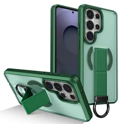 Magnet Folding Magnetic Stand Phone Case with Frosted Slim PC Translucent Cover - Galaxy S23 Ultra (Dark Green)