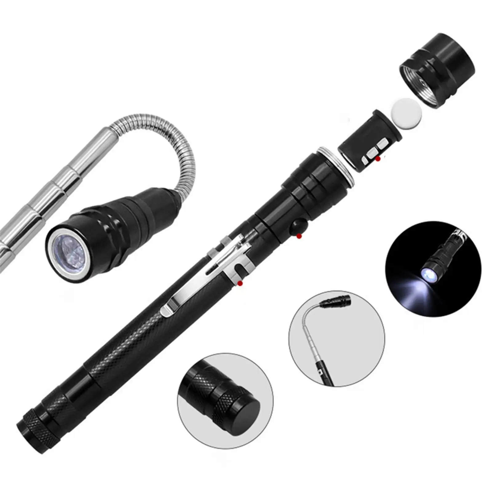 5 Pieces Magnetic Telescoping Pick up Tool Kit Flexible Flashlight Him