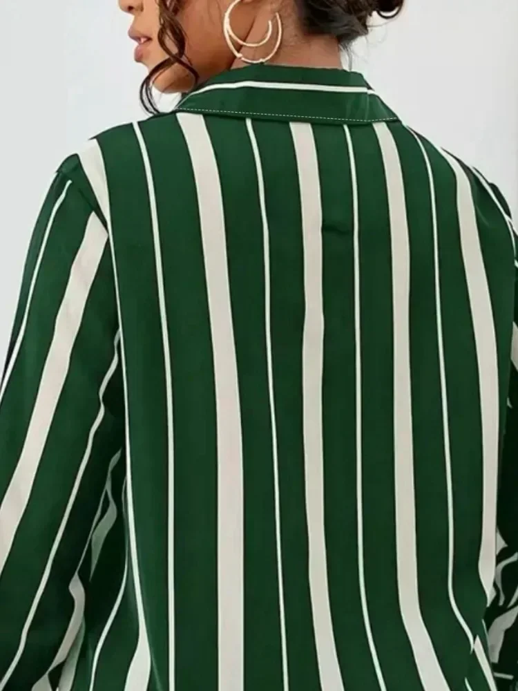 Plus Size Women Shirt 2025 New Women’s Striped Printed Temperament Commuter Shirt Slim Women’s Shirt Long Sleeve Streetwear Tops Best Sellers In Plus Sized Clothing