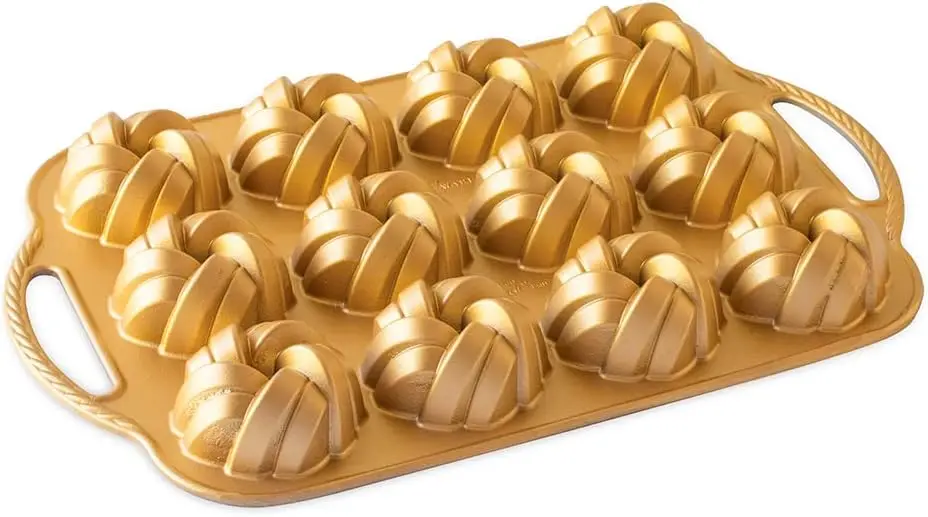 

Bundtlette Pan 75th Anniversary Braided Bundt Bites, Gold Takoyaki pan Baking accessories and tools Silicone for air fryer Cake