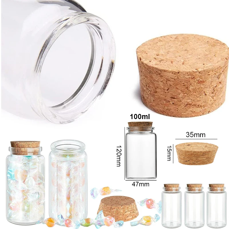 1pcs/1set of 50-150ml transparent cork empty glass bottle with label and brush candy storage glas jar household storage jar vial 4