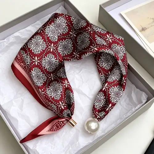 Elegant Chic Pearl Stripe Scarfs Women Fashion Convenient Magnetic Buckle Scarf Pearl Tail Artistic Accessory Neck Wrap Scarves - Image 3