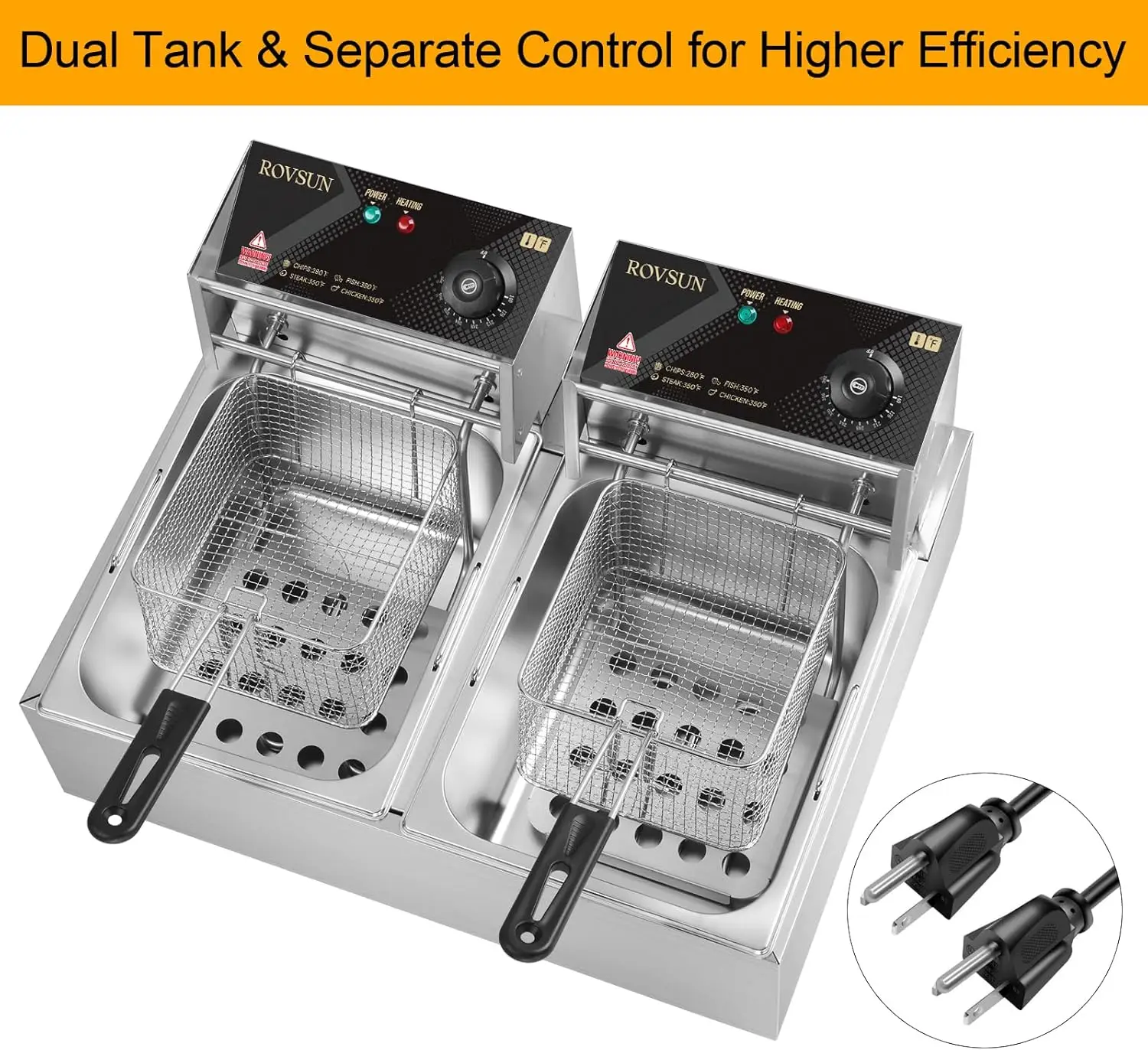 22.8QT Electric Deep Fryer w/ 2 Baskets & Lids, 21.8L Stainless Steel Commercial Double Fryer, Countertop Kitchen Frying