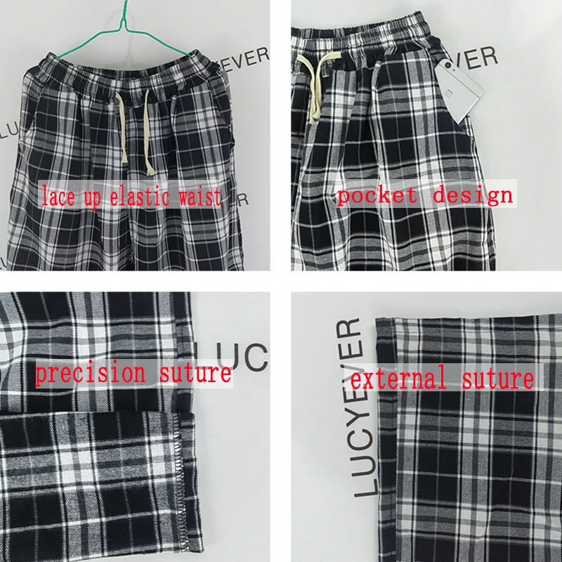 Lucyever Harajuku Black and White Plaid Pants Women Summer Casual Wide Leg Trousers Teens Hip Hop Unisex Loose Straight Pants - Image 5