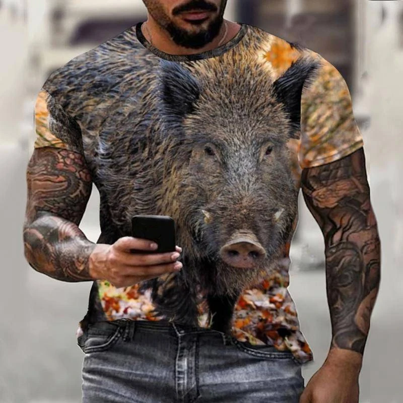 Wild Boar Animal Print Short Sleeve T Shirt