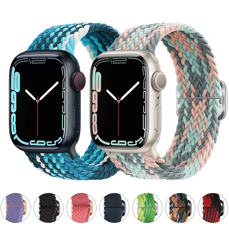 Braided Loop For Apple watch Strap 44mm 40mm 45mm 41mm 42mm 38mm 49mm Elastic Solo bracelet iWatch series 7 se 3 6 Ultra 8 Band