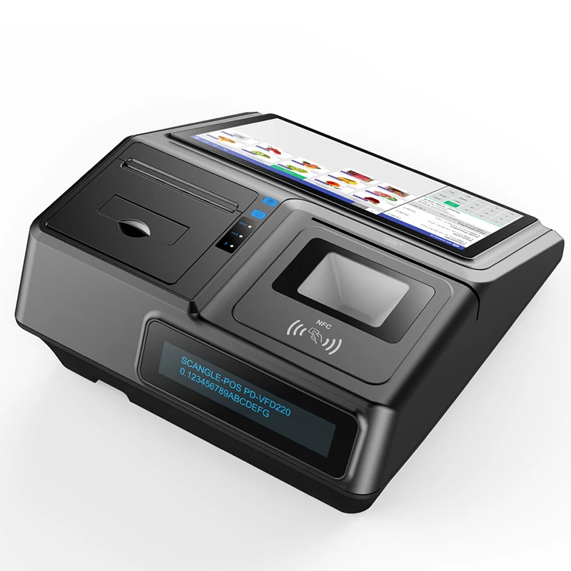 안드로이드 POS 터미널 프린터, 80mm 열전사 프린터, NFC 리더, VFD 디스플레이, 음식 메뉴 주문, 현금 등록기, 10.1 인치
