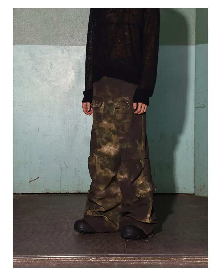 Description Picture 3 of itemPFNW Vintage Worn Out Men's Cargo Pants Multi Pockets Camouflage Overalls Flared Trousers Safari Style 2023 Witner New 28W2623