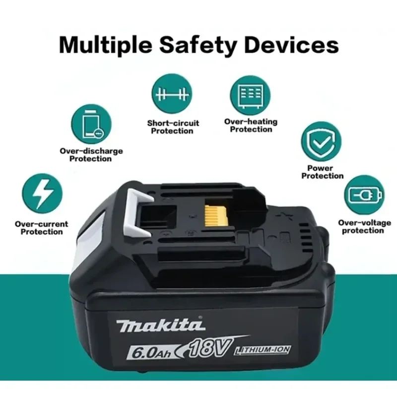 Makita 18V 6000mAh Lithium ion Rechargeable Battery 18v drill Replacement Batteries BL1860 BL1830 BL1850 With DC18RC 3A Charger 5