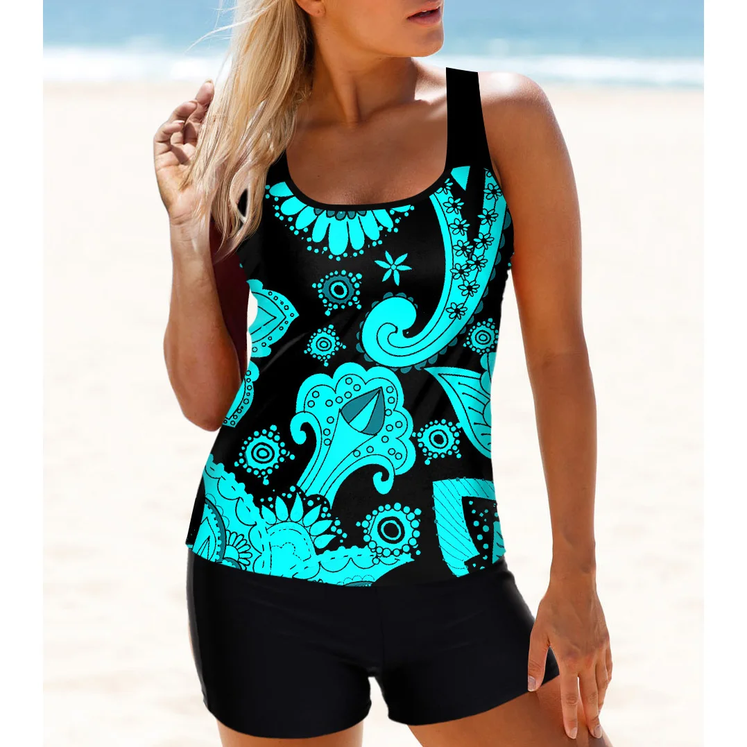 2023 Monokini Women's Two Piece Tankini Swimwear Fashion Print Beachwear Summer Female Bathing Suit High Waist Sexy Swimwear
