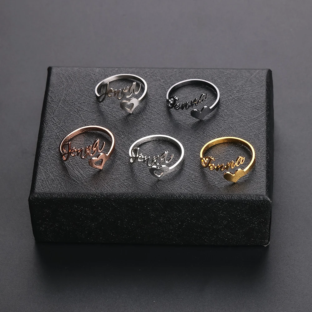 2023 Personality Name Ring Adjustable 5 Colors Heart Shape Open Rings Couple Graduation Keepsake Gift Jewelry