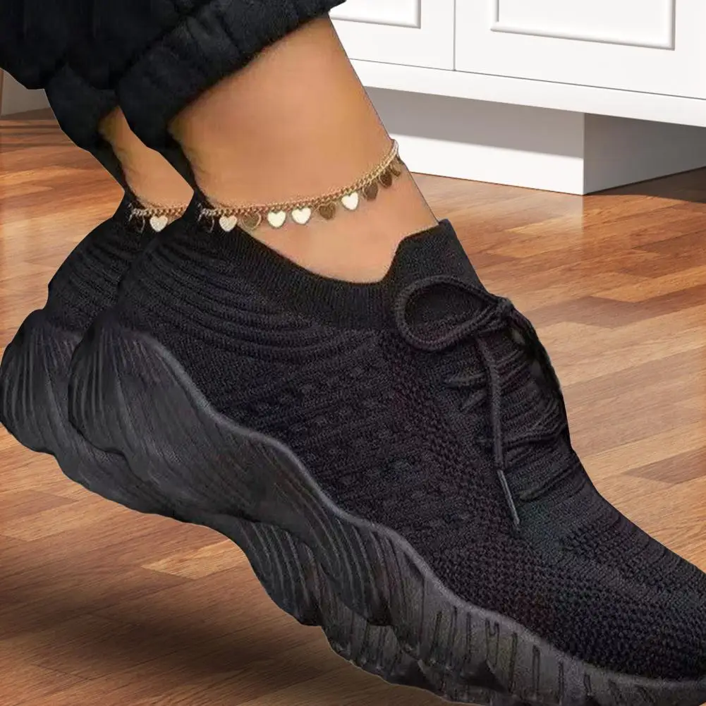 1 Pair Women Walking Shoes Anti-skid Rubber Soles Lace-up Platform Shoes Slip On Comfort Casual Flats Foam Insole Tennis Sneaker