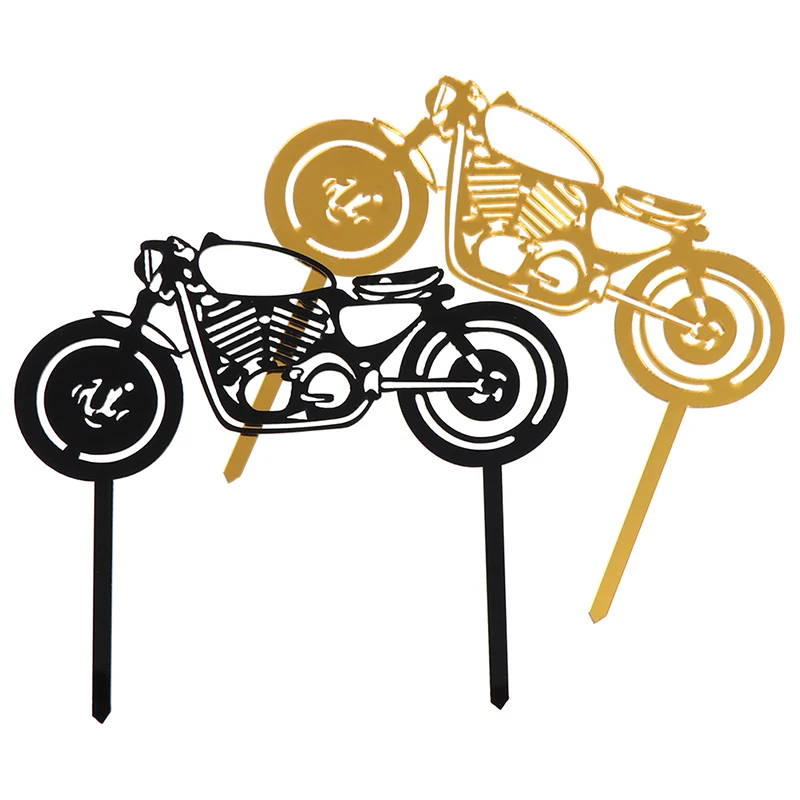 Happy Birthday Acrylic Cake Topper Golden /balck Motorbike Cake Topper For Wedding Birthday Party Cake Decorations Baby Shower