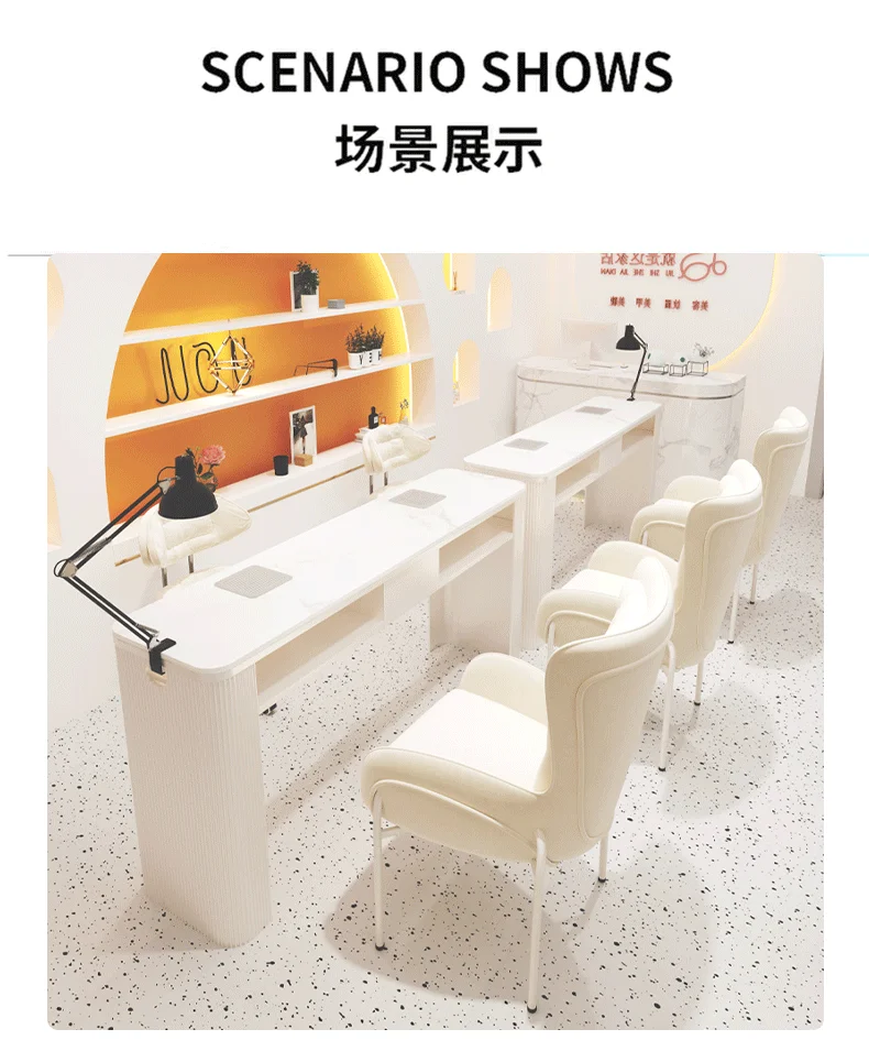 Description Picture 6 of itemProfesional Design Nail Desk Chairs White Aesthetic Nordic Nail Table Vacuum Cleaner Scrivania Per Unghie Salon Furniture
