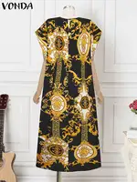 VONDA Plus Size 5XL Fashion Maxi Long Dress 2024 Elegant Satin Dress Sexy Printed Patchwork Bat-wing Sleeve Vestidos Ruffle Robe - Image 5