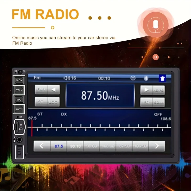 7인치 2 Din MP5 멀티미디어 플레이어, 미러링크 지원, 무선 터치스크린, FM/USB/AUX, SD 카드 기능 탑재