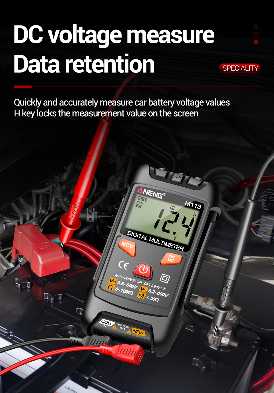 Description Picture 6 of itemANENG M113 Mini Digital Multimeter AC/DC Voltage Meter 1999 Counts Multimetro Ohm NCV Electricity Tools Measuring Instruments