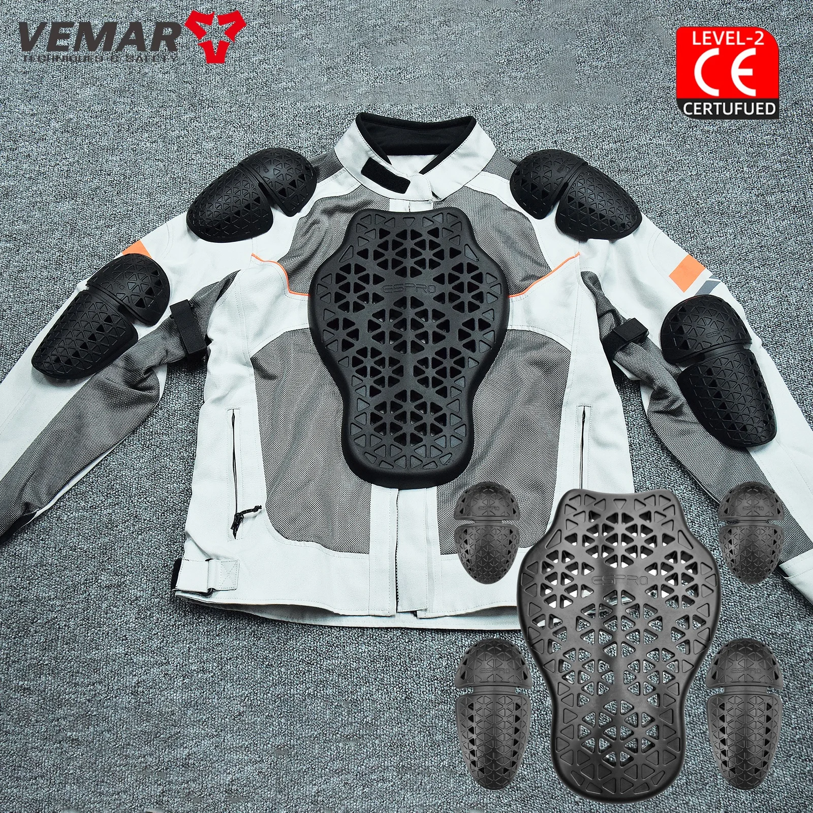 Black CE Level 2 Certified Motorcycle Jacket Insert Protector Thick Elastic Back Spine Protective Pad Rider Armor Coat Accessory