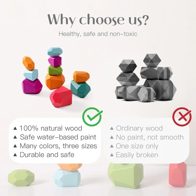 Baby Toy Wooden Building Block Colored Stone Creative Educational Toys Nordic Style Stacking Game Rainbow Stone Wooden Toys 2