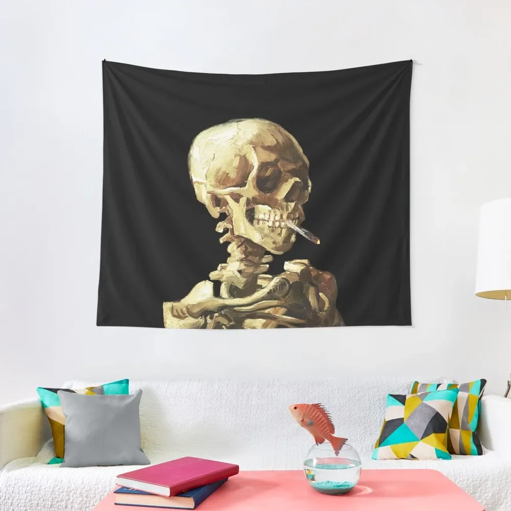 

Vincent Van Gogh - Skull of a Skeleton with Burning Cigarette Tapestry Korean Room Decor Wall Deco Tapestry