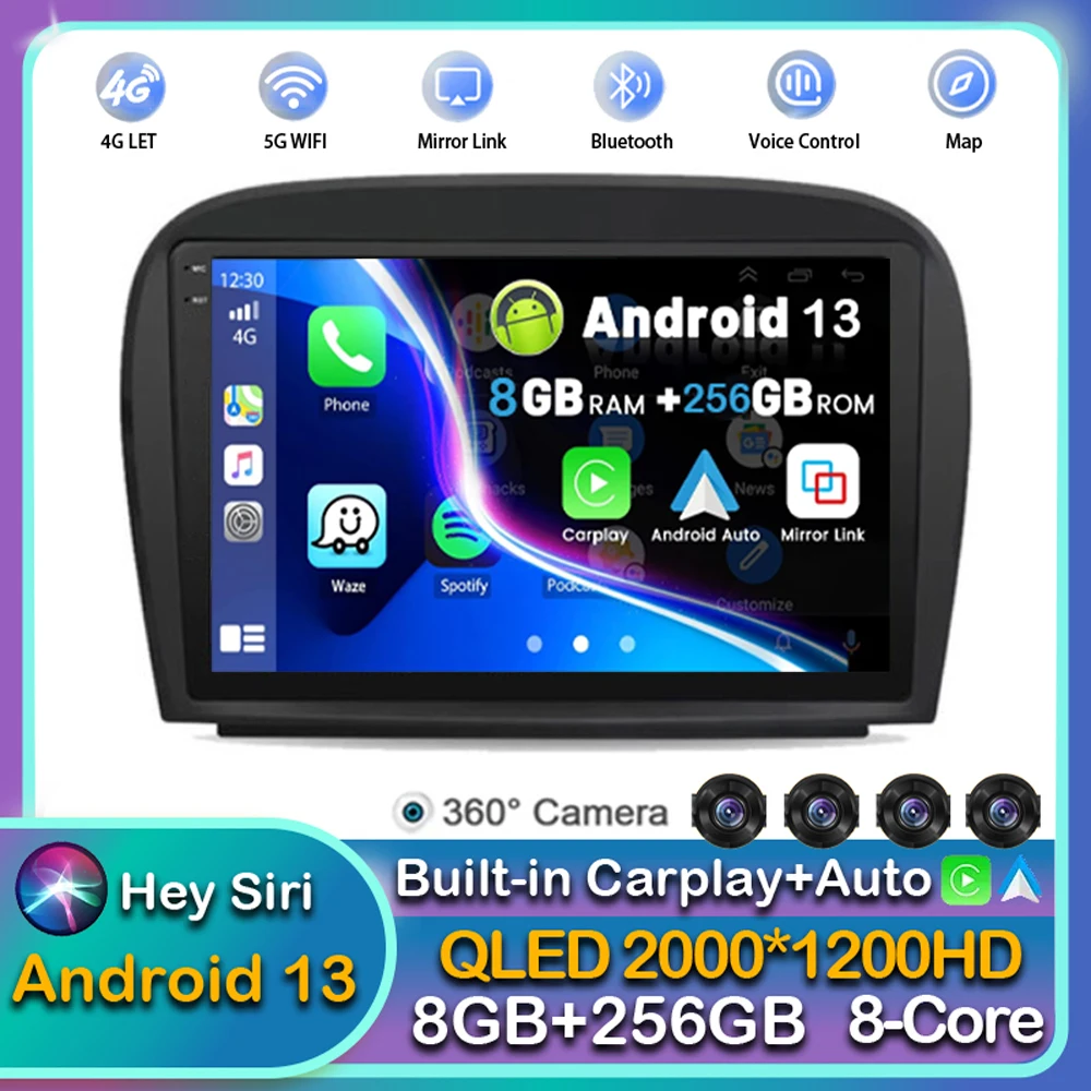 

Android 13 Carplay For Mercedes benz SL R230 SL350 SL500 SL55 SL600 SL65 2001-2007 Car Radio Multimedia Player GPS Stereo DSP 4G