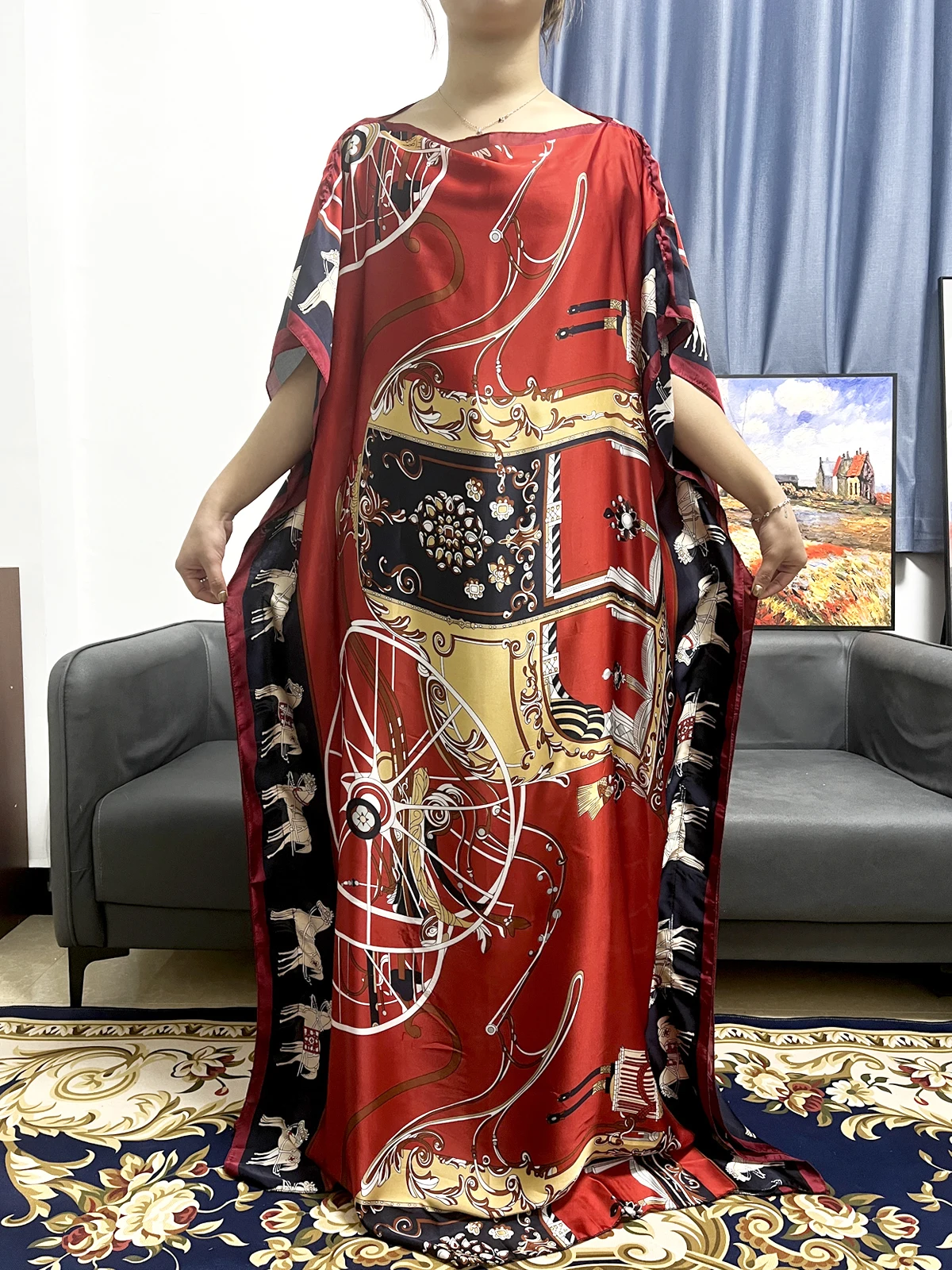 Muslim Abayas For Women 2023 Summer Fashion Print Silk African Dresses Loose Femme Robe Nigeria Islam Holidays With Headscarf