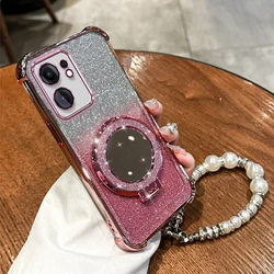 Glitter Mirror Holder Bracelet Chain Shockproof Back Cover Case for Reno13 F 5G (JMCX ZZSL Pink)