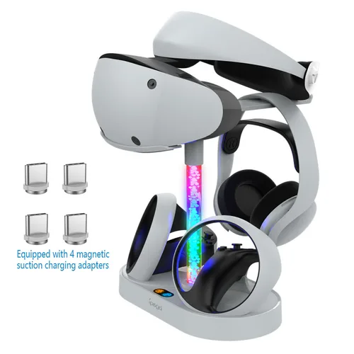 PS VR2 용 자기 흡수 레인보우 충전 스탠드, 다채로운 RGB 조명, 핸들 시트, 안경 헤드셋 보관 가능 2
