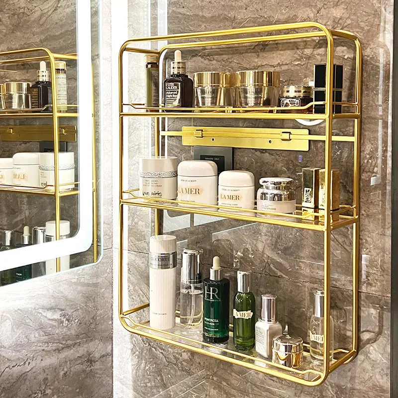 Acrylic Bathroom Shelf Free Punch Washstand Wall Cosmetic Light Luxury Bathroom Multi-layer Gold Storage Shelf Accessories 3
