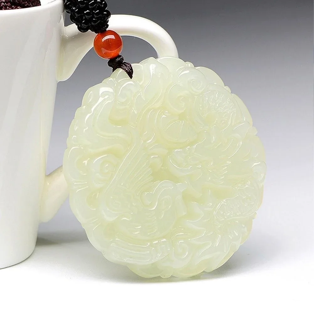 Pendant Necklace Jade Dragon Phoenix Necklace Pendant White Natural Jadeite Charm Jewellery Fashion Accessories Hand Carved Luck Amulet Gifts pendant necklace silver pendant jasper pendant