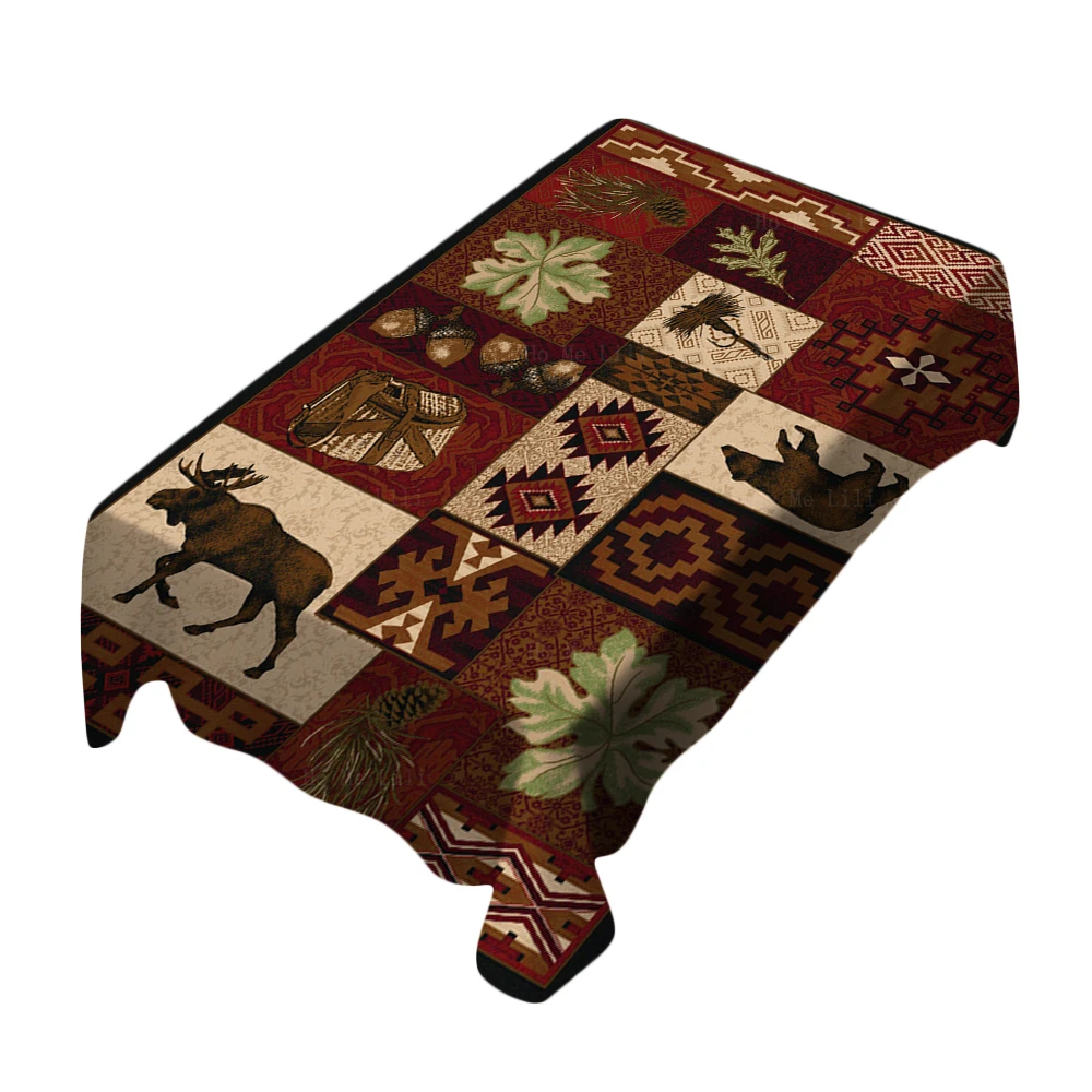

Native Rustic Bear Moose Creek Lodge Pine Boughs Fishing Tackle Pattern Rug Tablecloth By Ho Me Lili For Tabletop Decoration
