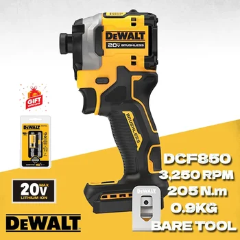 DEWALT 무선 임팩트 드라이버 키트, 브러시리스 모터, 1/4 인치 전기 스크루 드라이버, 205NM 무선 충전식 전동 공구, 20V DCF850