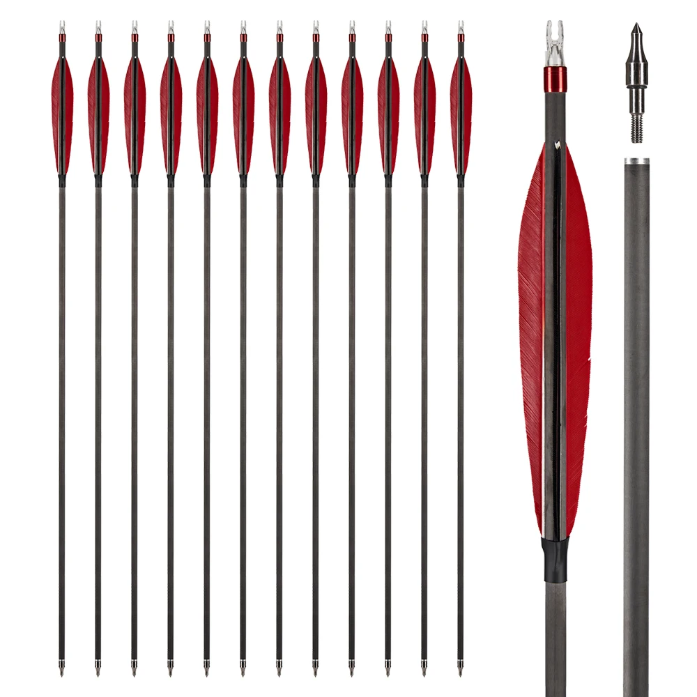31.5inch Carbon Arrows with 6'' True Feather Spine 350 Replaceable Arrowhead for Outdoor Hunting Shooting Compound Recurve Bow 3pc soldering iron tips corrosion resistant replaceable e10 needle tips cordless threaded steel solder for indoor outdoor repair
