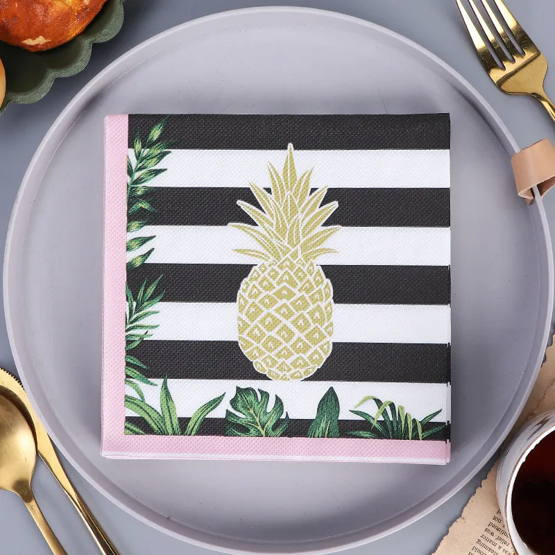 

20Pcs/Pack Black White Striped Pineapple Printed Disposable Napkin Paper Tissues Wedding Party Decoration Table Accessories