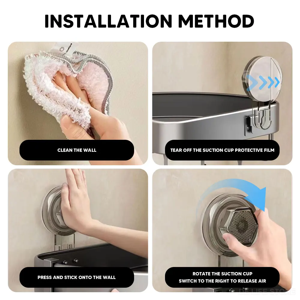 Aluminum Bathroom Shelves With Suction Cup Corner Shelf Without Drilling Shower Rack Wall Shampoo Holder Bathroom Organizer 6