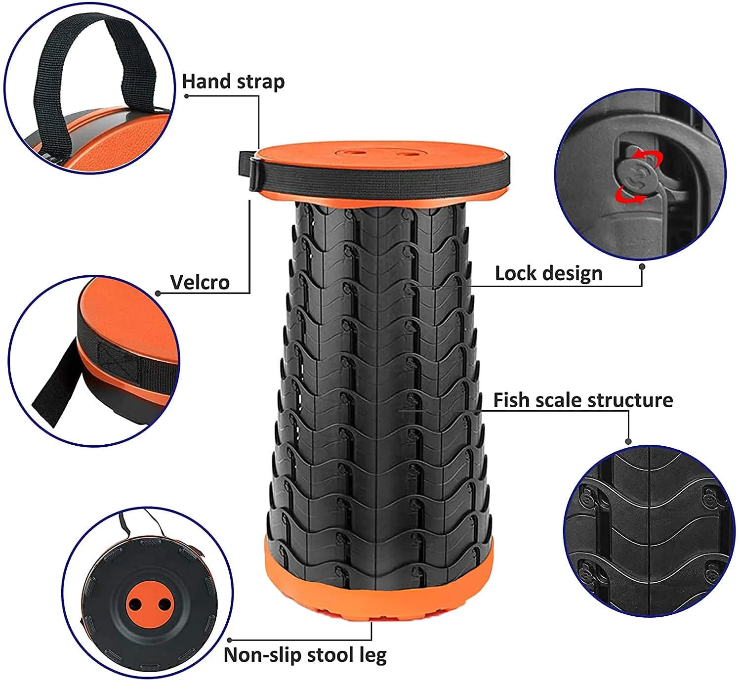 Modern Foldable Retractable Stool Plastic Collapsible Telescopic Portable Stool Folding Camping Chair