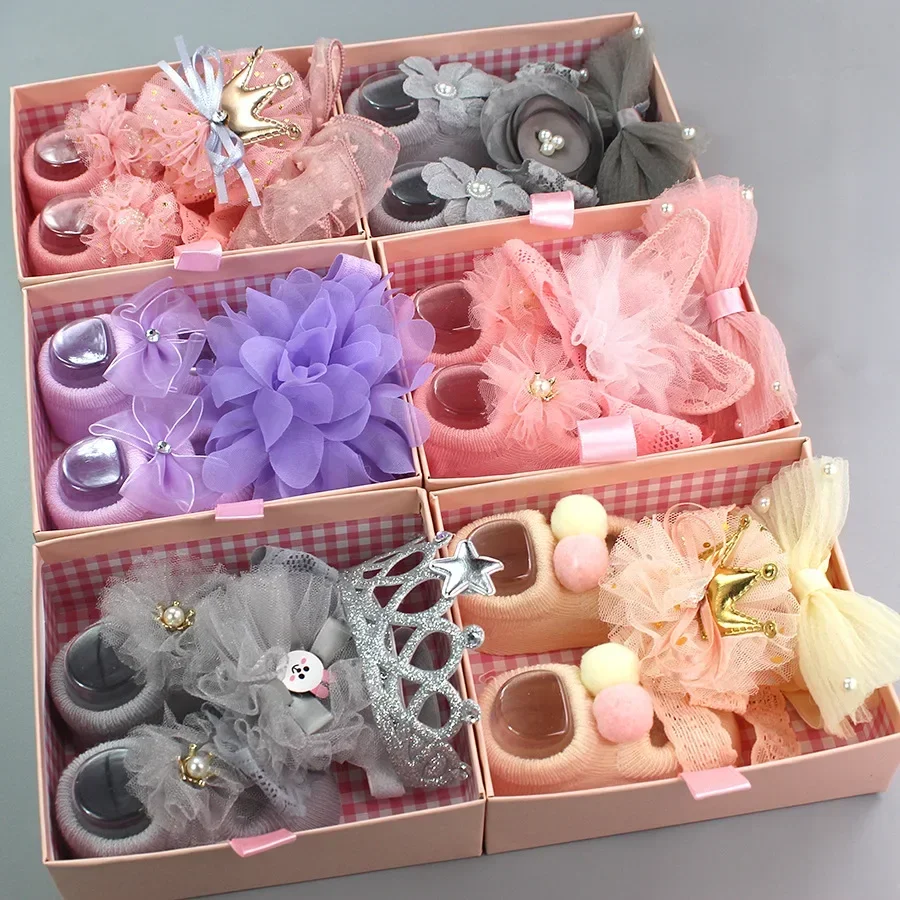 3Pcs/Set Baby Girl Headband Socks Set Lace Flower Bows Newborn Hair Bands Headbands for Girls Turban Baby Hair Accessories Gifts 3
