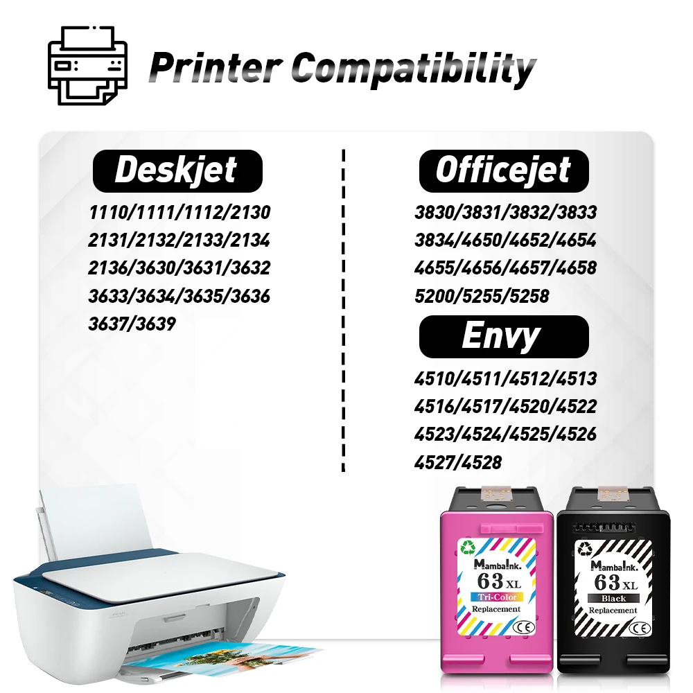 Description Picture 2 of itemQSYRAINBOW 63XL Cartridge Compatible For HP 63  Ink Cartridge Deskjet 2130 2131 3630 4250 5258 5264 5230 5232 5255