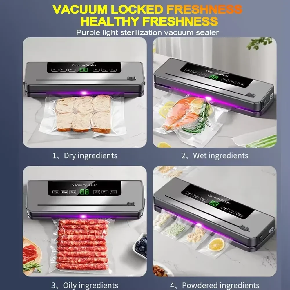 Electric Vacuum Sealer Machine Dry/Wet Food Packaging Seal To Keep Fresh Touch Buttons Digital Display Detachable Cleaning 4