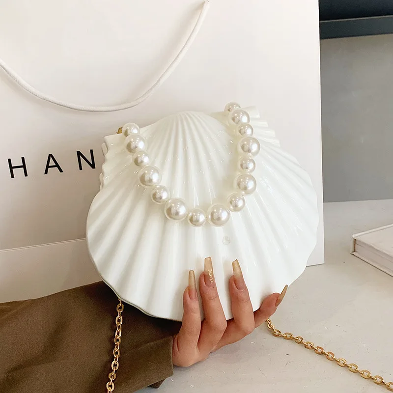 Evening Bags Shell Shape Women Clutch Bags Wedding Bridal Handbag Pearl Beaded Fashion Shell Chain Party crossbody bag women handbags beach clutch bag