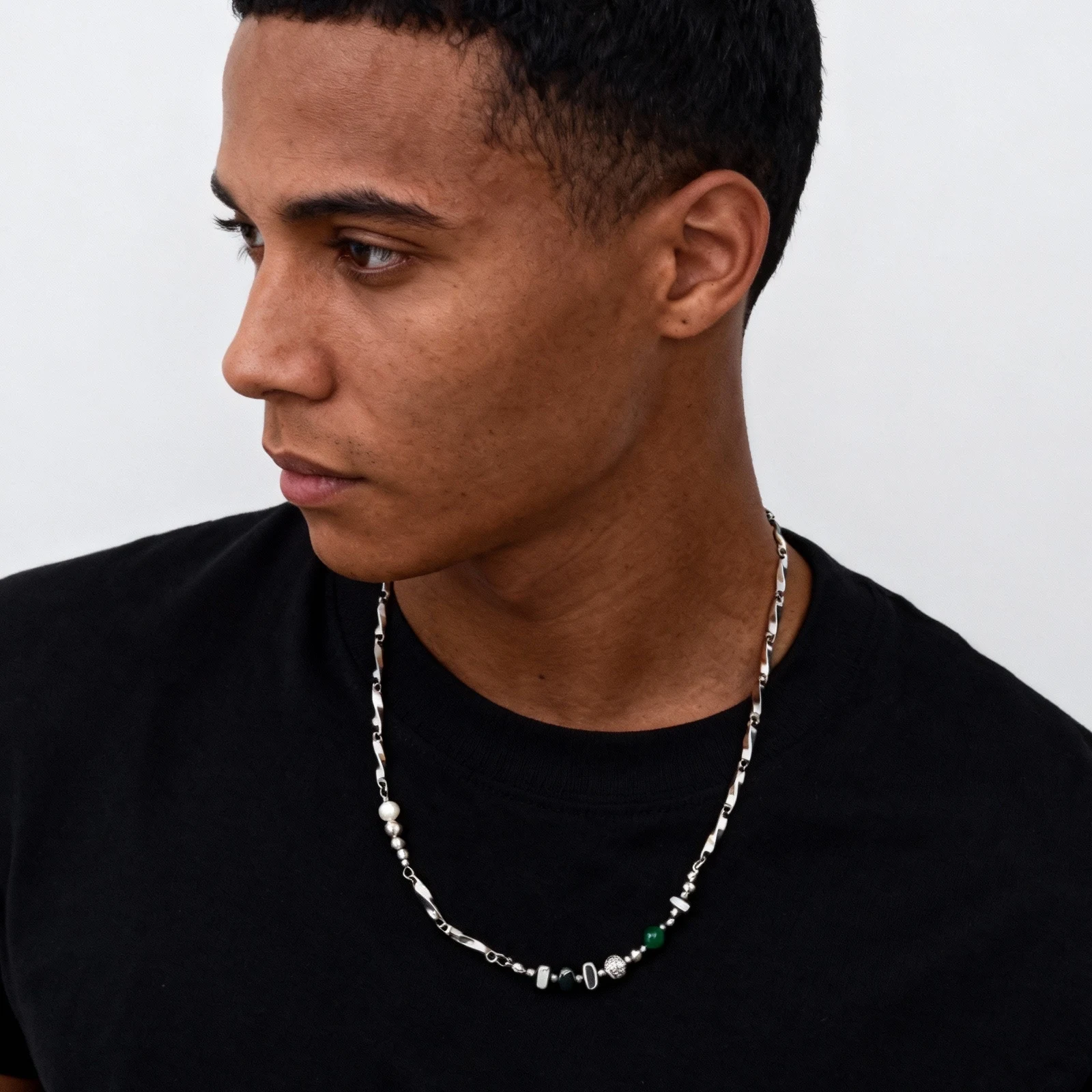 Punk unregelmäßige Perlen Spleißen Edelstahl Halskette für Männer, Hip Hop Mobius Kette Halsband, wasserdicht Party Schmuck Geschenke – Detail 4