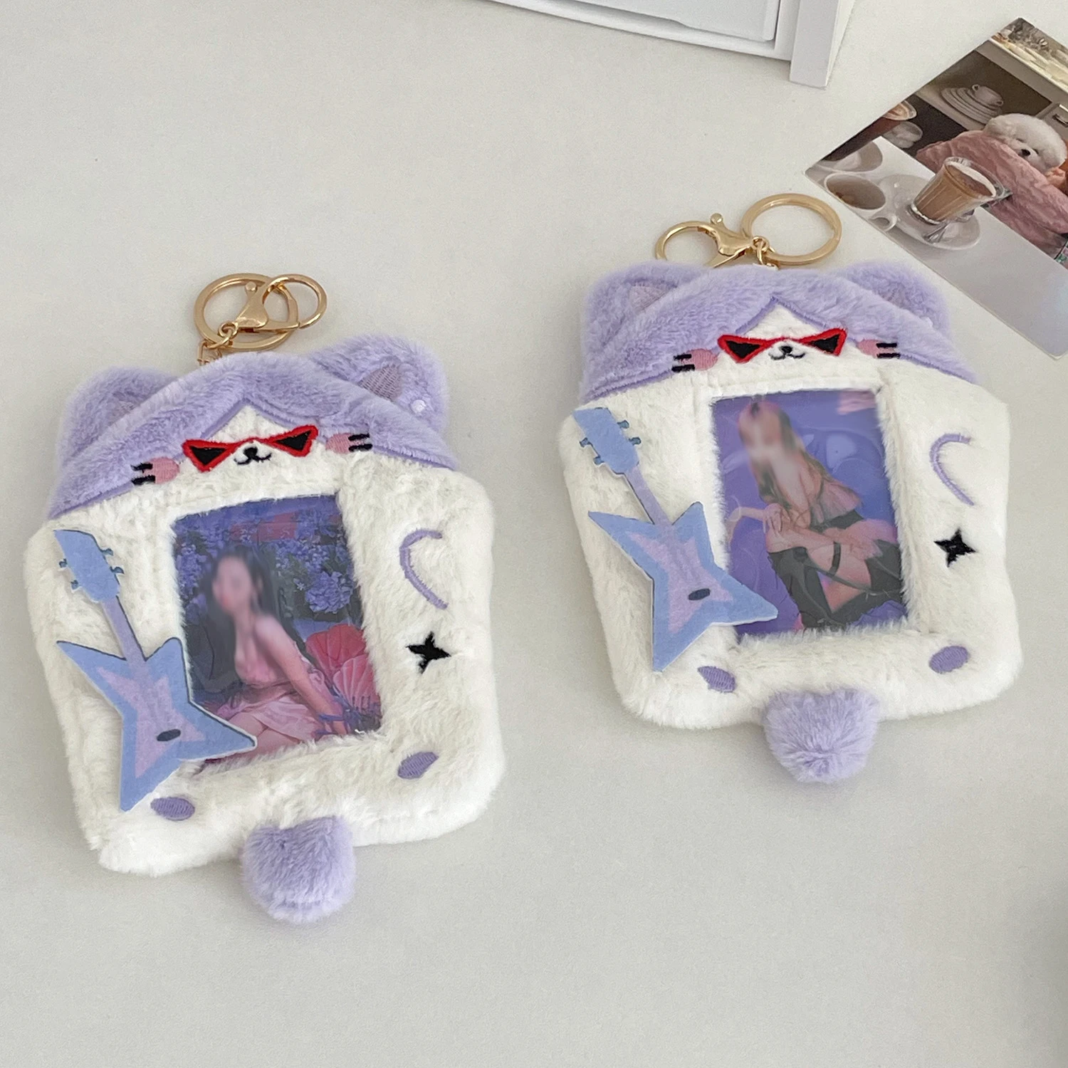 3 Inch Kpop Photocard Holder Keychain Kawaii Cardholder Plush Devil Cover Cute Aesthetic Photo Sleeve 6