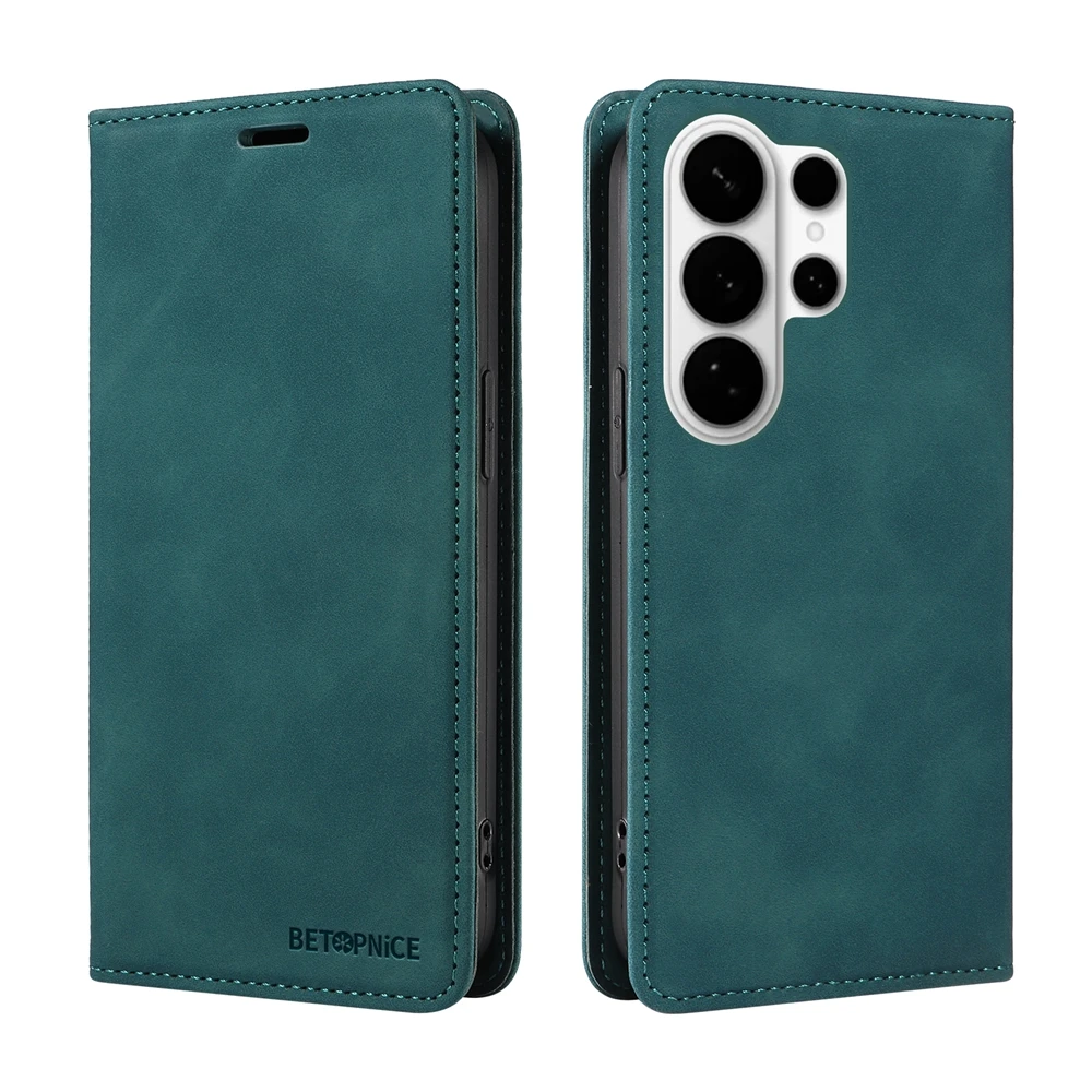 Premium Magnetic Leather Flip Wallet Case with Kickstand - Classic Business Design