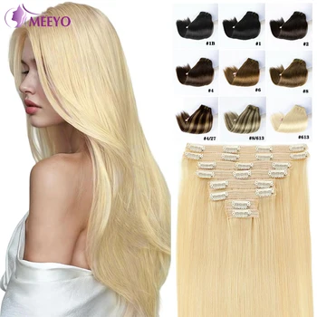 Clip in Hair Extensions Real Human Hair Bleach Blonde 613 Color 26 inch 8pcs 120g/Pack Clip in Extensions Salon-Grade Quality