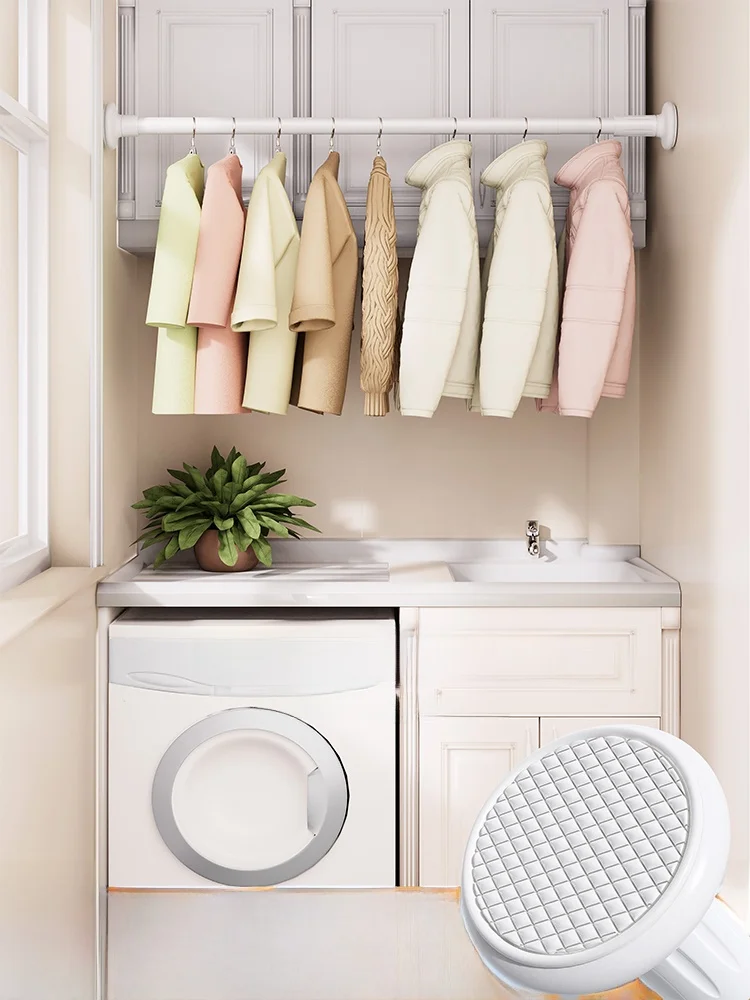 No-Drill Expandable Clothesline Stainl Steel Curtain Rod Door Curtain Rod Wardrobe Support Pole Easy Installation Hook Pro...