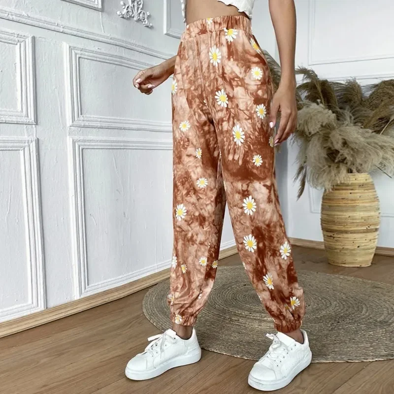 Korean Style Fashionable Small Daisy Print New Women's Clothing Print Small Daisy Casual Wide Leg Leggings Streetwear 2024 YSQ50