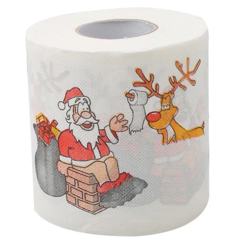 1 pc Christmas Creative Paper Towel Pattern Printed Roll Paper Toilet paper napkins